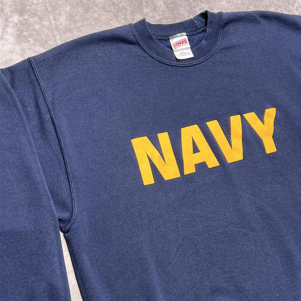 Vintage US NAVY Sweatshirt Mens Large Blue Soffe Crewneck Spellout Pullover